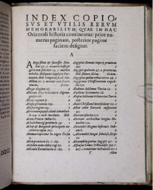 Index Copiosus Et Utilis Rerum Memorabilium, Quae In Hac Orientali historia continentur: prior numerus paginam, posterior paginae faciem designat