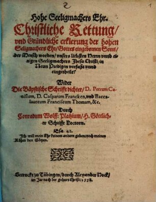 Hohe Seeligmachers Ehr. Christliche Rettung