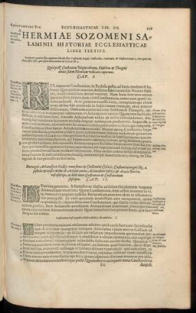 Hermiae Sozomeni Salamini Historiae Ecclesiasticae Liber Tertius.