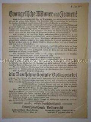 Propagandaflugblatt der DNVP zur Wahl der Nationalversammlung