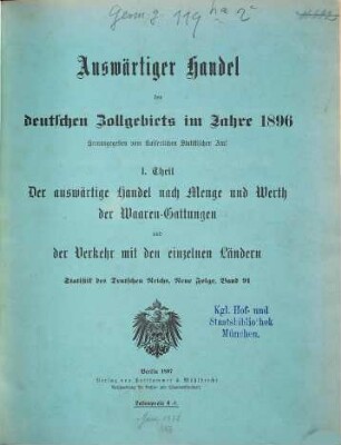 Auswärtiger Handel des deutschen Zollgebiets, 91 = 1896 (1897)