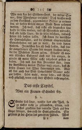 Das erste Capitel. Was ein Frauen-Schinder sey