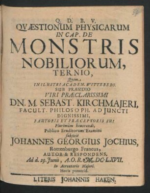 Quaestionum Physicarum In Cap. De Monstris Nobiliorum, Ternio