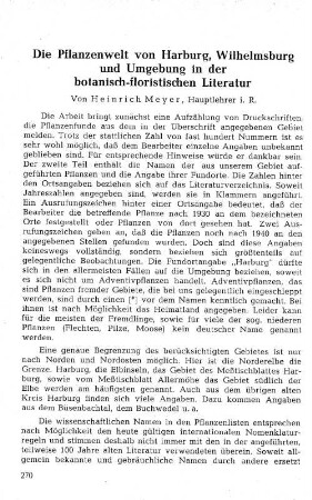 Die Pflanzenwelt von Harburg, Wilhelmsburg und Umgebung in der botanisch-floristischen Literatur