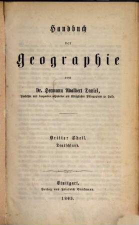 Handbuch der Geographie, 3. Deutschland nach seinen physischen und politischen Verhältnissen