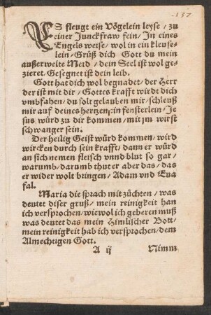 ES fleugt ein Vögelein leyse/ zu || einer Junckfraw fein/
