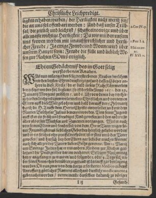 Ehren Gedächtnis des in Gott selig verstorbenen Knaben.