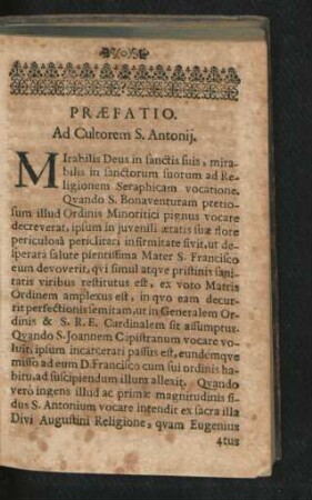 Praefatio. Ad Cultorem S. Antonii.