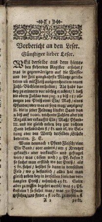 Vorbericht an den Leser