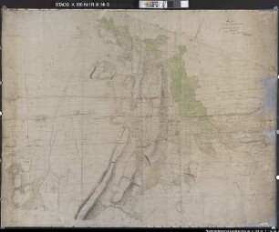 Landesaufnahme des Fürstbistums Osnabrück III Amt Vörden Bl. 3 Kirchspiel: Bramsche Feldmark: Pente Ortschaften: Pente, Bramsche Ausf.-Art: Farbige Zeichnung auf Karton, auf Leinen aufgezogen Herst.: Johann Wilhelm Du Plat Herst.: Georg Wilhelm Du Plat, Ernst Friedrich Du Plat (Direktion: Johann Wilhelm Du Plat) Format: Maßstab: