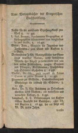 66a-66b, Neue Verlagsbücher der Kriegerischen Buchhandlung.