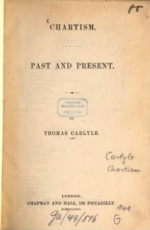 Chartism : Past and Present. By Thomas Carlyle