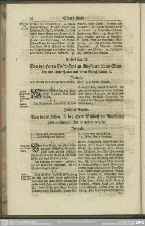 Eilfftes Capitel. Von des Herrn Bischoffens zu Augspurg Land-Ständen und Unterthanen und deren Gerechtsamen [et]c.