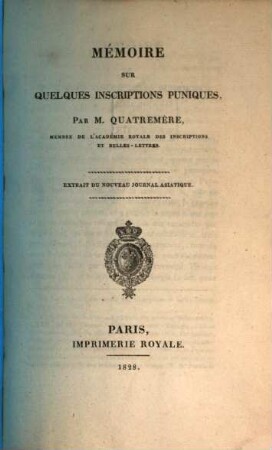Mémoire sur quelques inscriptions puniques