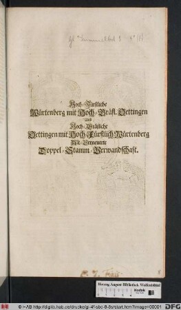 Hoch-Fürstliche Würtenberg mit Hoch-Gräfl. Oettingen Und Hoch-Gräfliche Oettingen mit Hoch-Fürstlich Würtenberg Alt-Verneuerte Doppel-Stamm-Verwandschaft