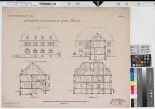 Abfertigungsgebäude des Güterschuppens auf Bahnhof Duisburg, Blatt 4: Seitenansicht, Schnitte [2 Exemplare], M. 1:100
