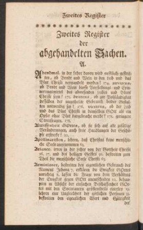 Zweites Register der abgehandelten Sachen.
