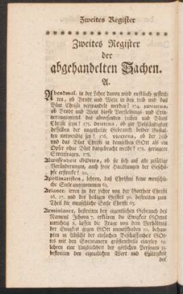 Zweites Register der abgehandelten Sachen.