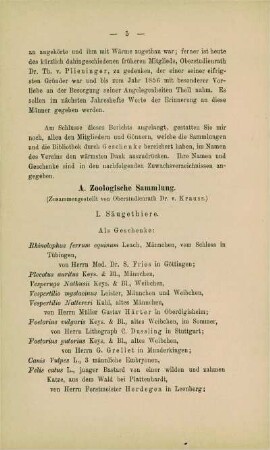 Zuwachs der Vereins-Naturaliensammlung