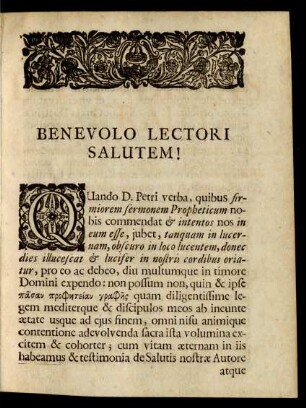 Benevolo Lectori Salutem!