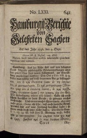 No. LXXI. Auf das Jahr 1736. den 4. Sept. - No. LXXVIII. Auf das Jahr 1736. den 28. Sept.