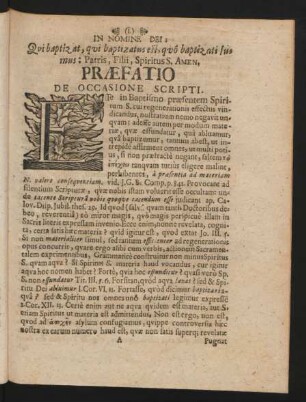 Praefatio De Occasione Scripti.