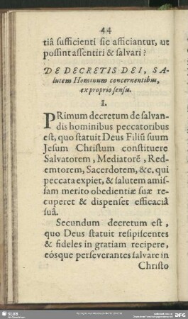 De Decretis Dei, Salutem Hominum concernentibus, ex proprio sensu