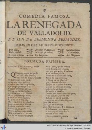 Comedia Famosa: La Renegada de Valladolid.