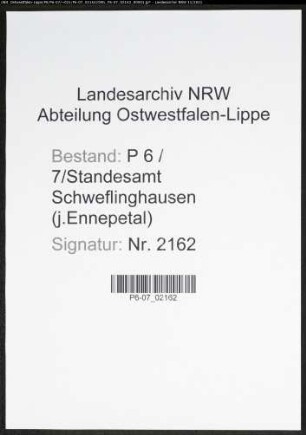 Heiratsregister Standesamt Schweflinghausen