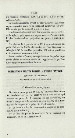 Compositions écrites données a l'École Centrale.