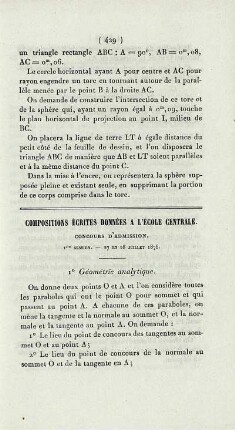 Compositions écrites données a l'École Centrale.