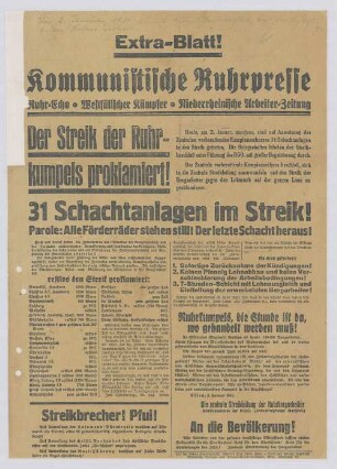 "Der Streik der Ruhrkumpels proklamiert!"