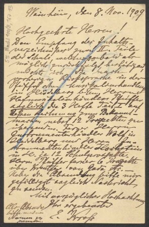 Brief an B. Schott's Söhne : 08.11.1909