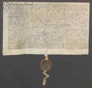 Wolf Geier, Schultheiß, und genannte Mitglieder des Gerichts zu Ubstadt beurkunden eine Gültverschreibung der Apollonia, Witwe des Michael Koch, über 20 Gulden gegenüber Johann Rehm, Kirchenkollektor am Bruhrain.