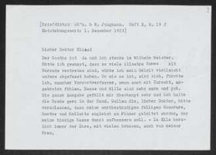 Brief von Gerhart Hauptmann an Julius Elias