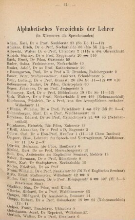 31-34, Alphabetisches Verzeichnis der Lehrer