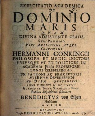 Exercitatio acad. de dominio maris