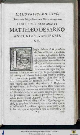 Illustrissimo viro … regii fisci praesidenti… Matthaeo Dessarno
