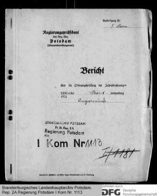 Bericht über die Ordnungsprüfung der Jahresrechnungen 1935/36 der Kreisverwaltung Angermünde