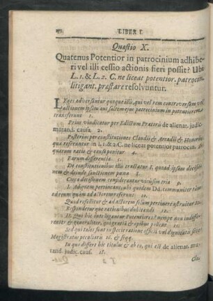 Quaestio X. Quatenus Potentior in patrocinium adhiberi vel illi cessio actionis fieri ...