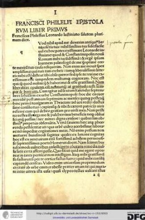 Franciscus Philelfus Leonardo Iustiniano salutem plurimam dicit.