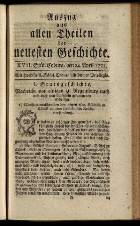 XVII. Stük. Coburg, den 24. April 1751.