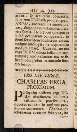 44-62, Pro Die Lunae, Charitas Erga Proximum
