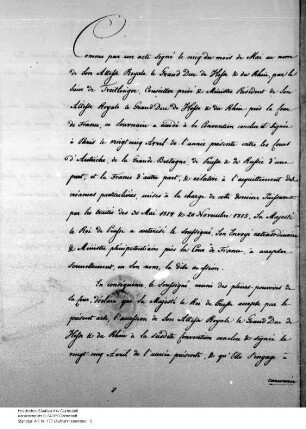 Beitritt Hessens zu dem am 25. April 1818 mit Frankreich geschlossenen Vertrag. (Akzeptation Preußens, paraphiert)