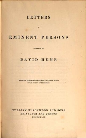 Letters of eminent persons addressed to Dav. Hume