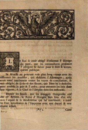 Exposé des motifs, qui ont obligé Le Roi, de donner des trouppes auxiliares a l'Empereur