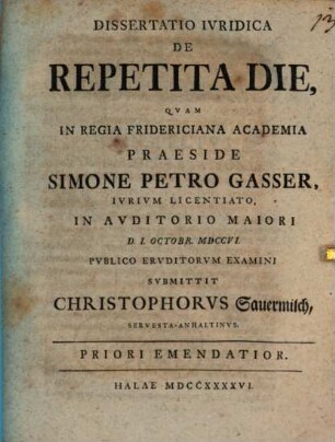 Diss. iur. de repetita die