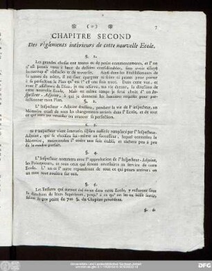 Chapitre Second Des règlements intérieurs de cette nouvelle Ecole.