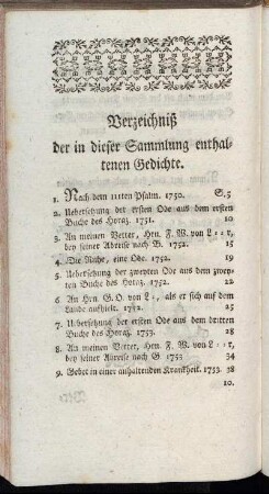 Verzeichniß der in dieser Sammlung enthaltenen Gedichte.