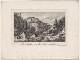 Der Berg Oybin im Zittauer Gebirge von Norden, aus Carl Peschecks "Oybin bei Zittau in 12 Ansichten ..." (erweiterte Auflage?)